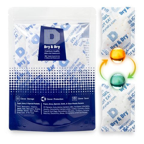 Dry and Dry rechargeable orange indicating silica gel packets